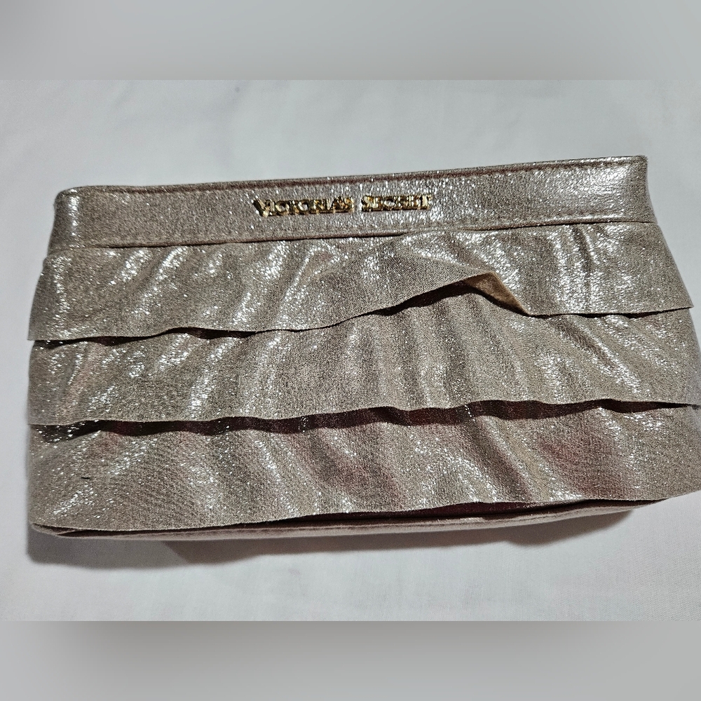 Victoria's Secret Metallic Gold Ruffle Clutch Cosmetic Bag